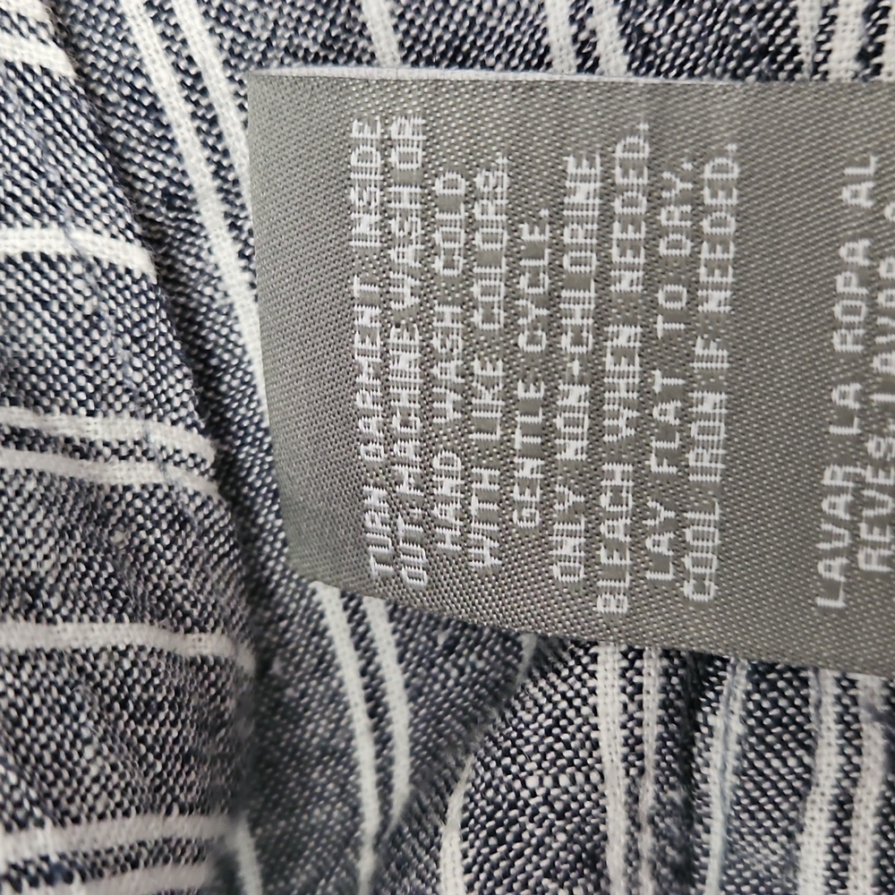 Sharagano Sleeveless Linen Blend Striped Top Size M Button Up High Low - Picture 6 of 13